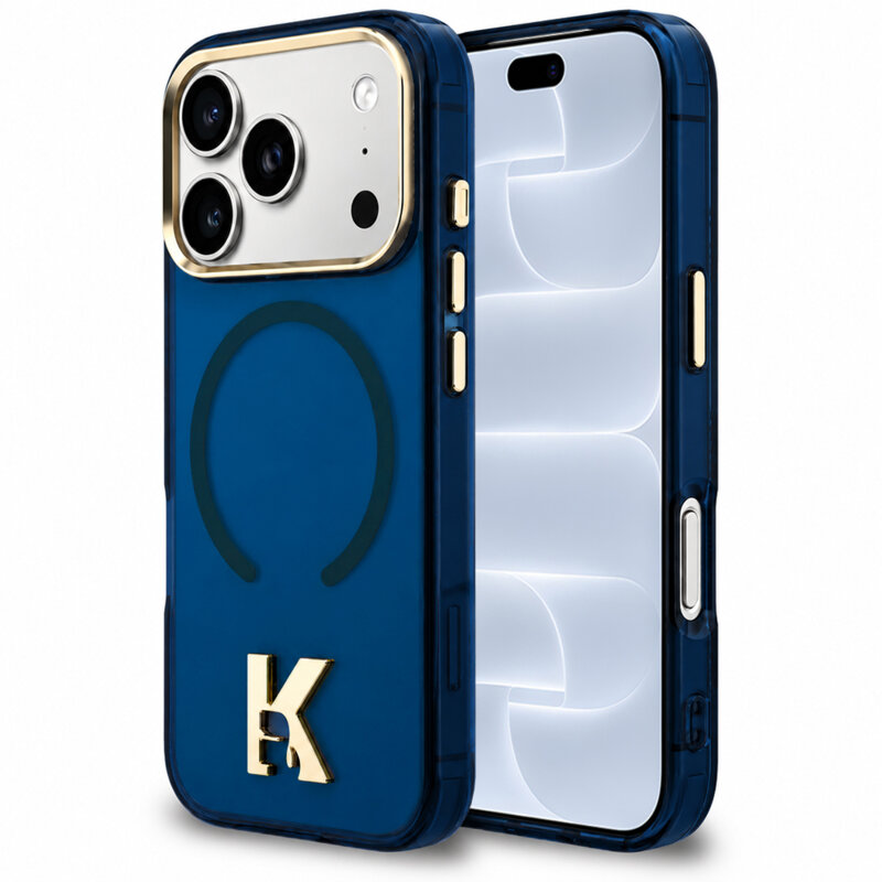 Husa iPhone 18 Pro Karl Lagerfeld IML K Head Logo MagSafe, albastru, KLHMP18L5HTMKHDB