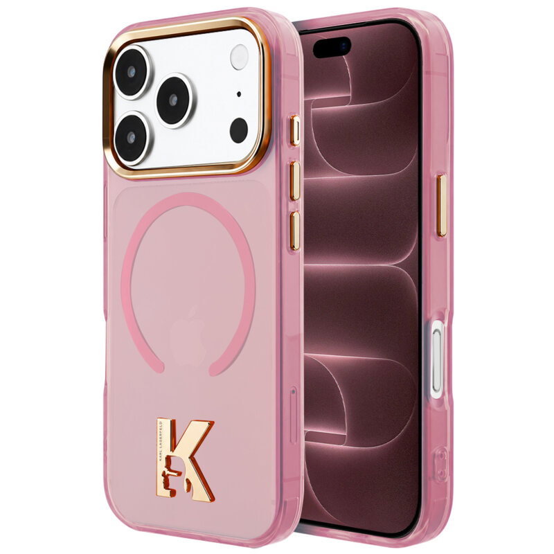 Husa iPhone 18 Pro Max Karl Lagerfeld IML K Head Logo MagSafe, roz, KLHMP18X5HTMKHDP