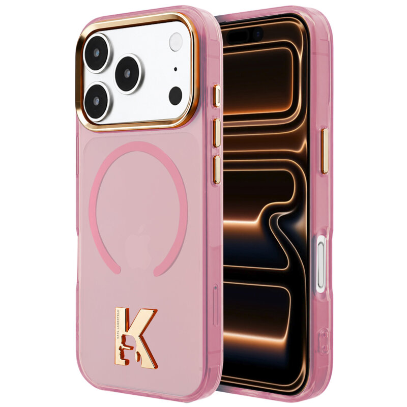 Husa iPhone 17 Pro Max Karl Lagerfeld IML K Head Logo MagSafe, roz, KLHMP18X5HTMKHDP