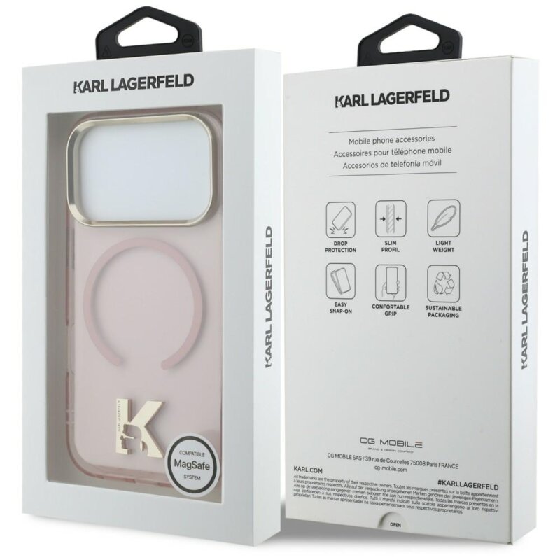 Husa iPhone 17 Pro Max Karl Lagerfeld IML K Head Logo MagSafe, roz, KLHMP18X5HTMKHDP