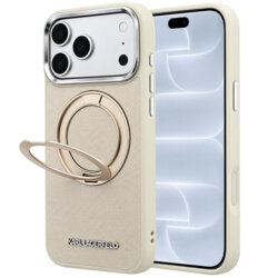 Husa iPhone 18 Pro Karl Lagerfeld Ring Stand 360 Saffiano MagSafe, bej, KLHMP18L6PSARSKME