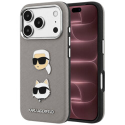 Husa originala iPhone 18 Pro Max Karl Lagerfeld Saffiano with K&C Heads Pins and Logo, gri, KLHCP18XPSWFDHPG