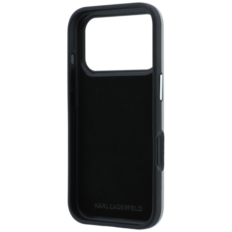 Husa originala iPhone 17 Pro Karl Lagerfeld Saffiano with K&C Heads Pins and Logo, gri, KLHCP18LPSWFDHPG