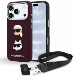 Husa iPhone 18 Pro Karl Lagerfeld Saffiano K&C Heads Pins Logo Crossbody, bordo, KLHCP18LPSWFDHPSR