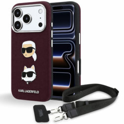 Husa iPhone 17 Pro Karl Lagerfeld Saffiano K&C Heads Pins Logo Crossbody, bordo, KLHCP18LPSWFDHPSR
