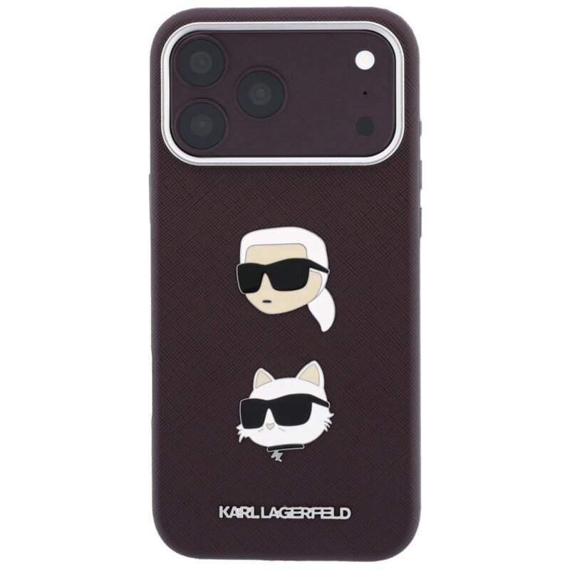 Husa iPhone 17 Pro Karl Lagerfeld Saffiano K&C Heads Pins Logo Crossbody, bordo, KLHCP18LPSWFDHPSR