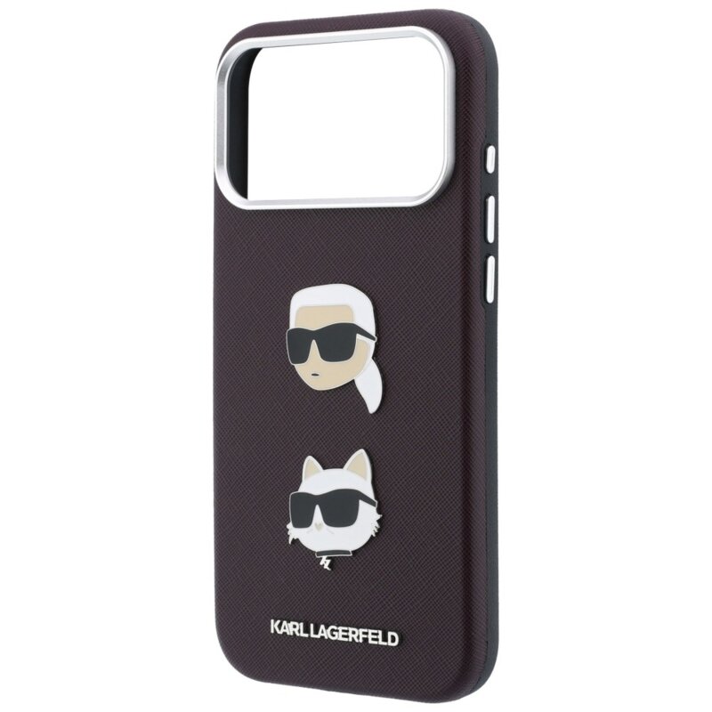 Husa iPhone 17 Pro Max Karl Lagerfeld Saffiano K&C Heads Pins Logo Crossbody, bordo, KLHCP18XPSWFDHPSR