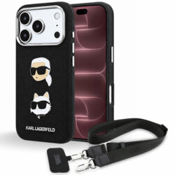 Husa iPhone 18 Pro Max Karl Lagerfeld Saffiano K&C Heads Pins Logo Crossbody, negru, KLHCP18XPSWFDHPSK