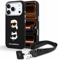 Husa iPhone 17 Pro Max Karl Lagerfeld Saffiano K&C Heads Pins Logo Crossbody, negru, KLHCP18XPSWFDHPSK