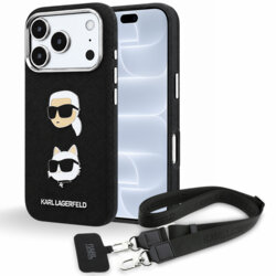 Husa iPhone 18 Pro Karl Lagerfeld Saffiano K&C Heads Pins Logo Crossbody, negru, KLHCP18LPSWFDHPSK