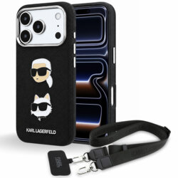 Husa iPhone 17 Pro Karl Lagerfeld Saffiano K&C Heads Pins Logo Crossbody, negru, KLHCP18LPSWFDHPSK
