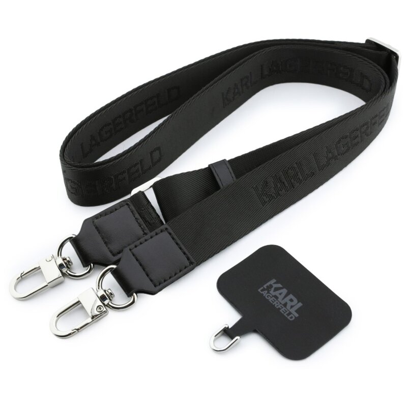 Husa iPhone 17 Pro Karl Lagerfeld Saffiano K&C Heads Pins Logo Crossbody, negru, KLHCP18LPSWFDHPSK