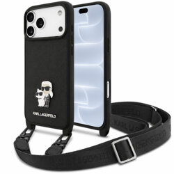 Husa iPhone 18 Pro Karl Lagerfeld Saffiano K&C Metal Pin Crossbody, negru, KLHCP18LSAKCPBK