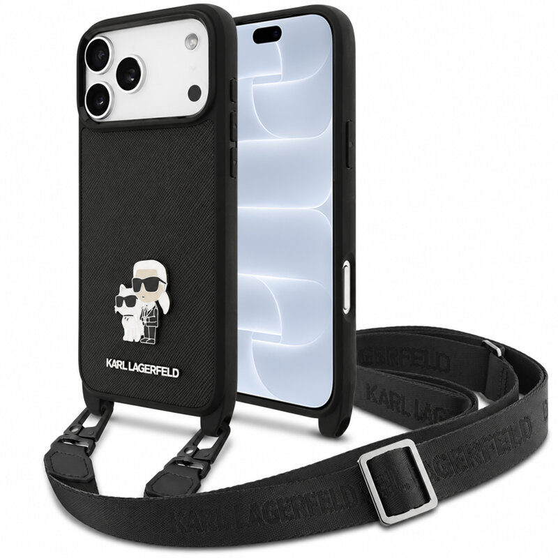 Husa iPhone 18 Pro Karl Lagerfeld Saffiano K&C Metal Pin Crossbody, negru, KLHCP18LSAKCPBK