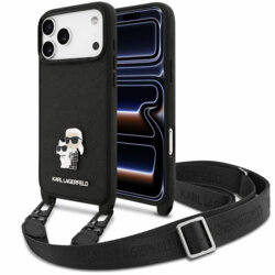 Husa iPhone 17 Pro Karl Lagerfeld Saffiano K&C Metal Pin Crossbody, negru, KLHCP18LSAKCPBK