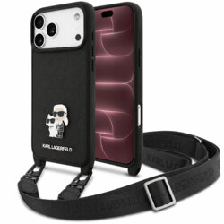 Husa iPhone 18 Pro Max Karl Lagerfeld Saffiano K&C Metal Pin Crossbody, negru, KLHCP18XSAKCPBK