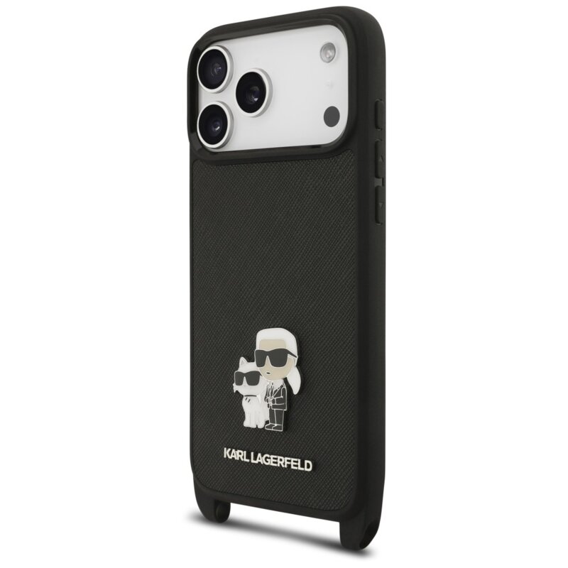 Husa iPhone 17 Pro Max Karl Lagerfeld Saffiano K&C Metal Pin Crossbody, negru, KLHCP18XSAKCPBK