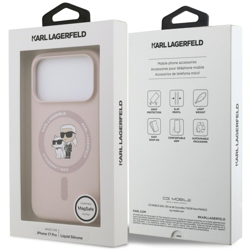 Husa Karl Lagerfeld iPhone 18 Pro Max Silicone KC Body Ring MagSafe, roz, KLHMP18XSCMKCRHP