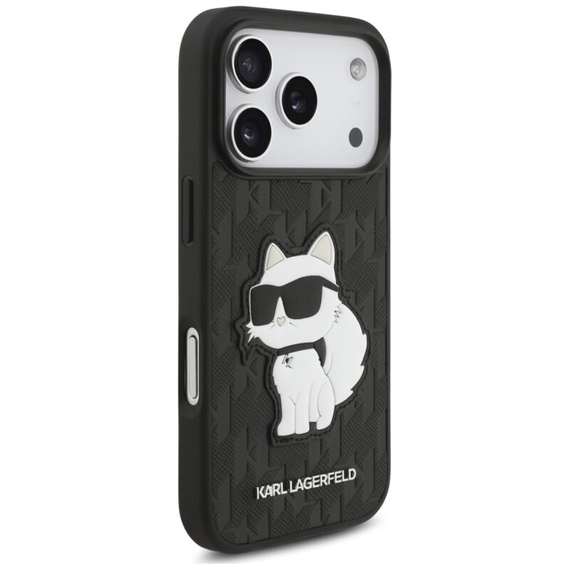 Husa originala iPhone 18 Pro Karl Lagerfeld Saffiano Mono Patch Choupette, negru, KLHCP18LSAKHPCK