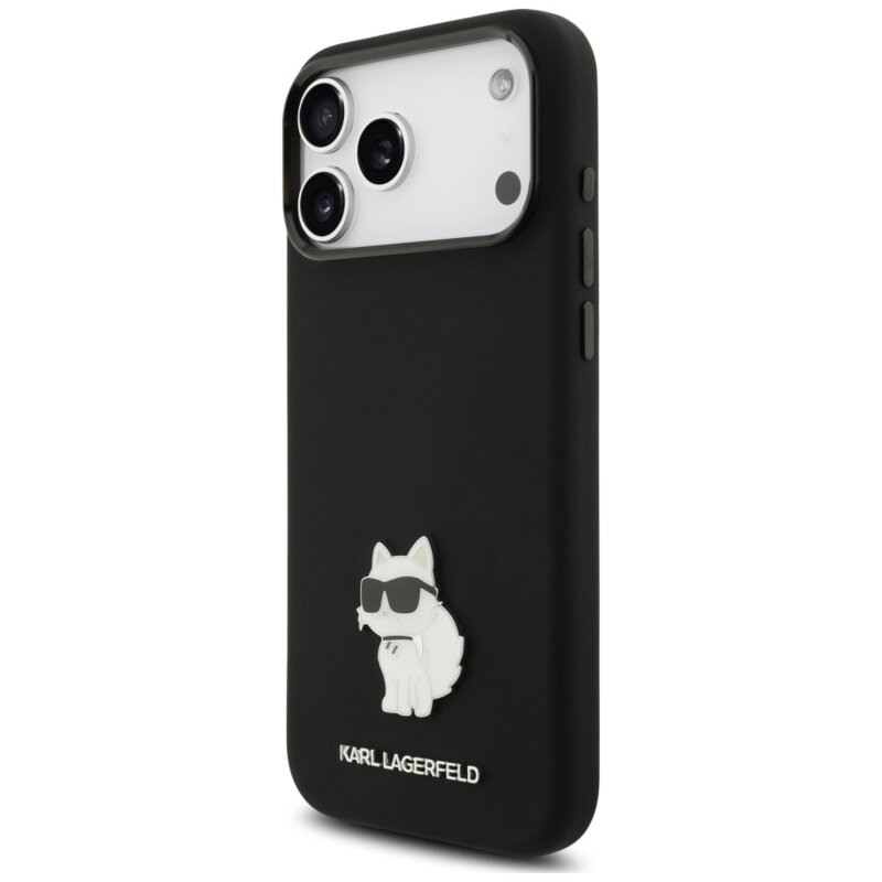 Husa Karl Lagerfeld iPhone 18 Pro Max Silicone Choupette Metal Pin, negru, KLHCP18XSMHCNPK
