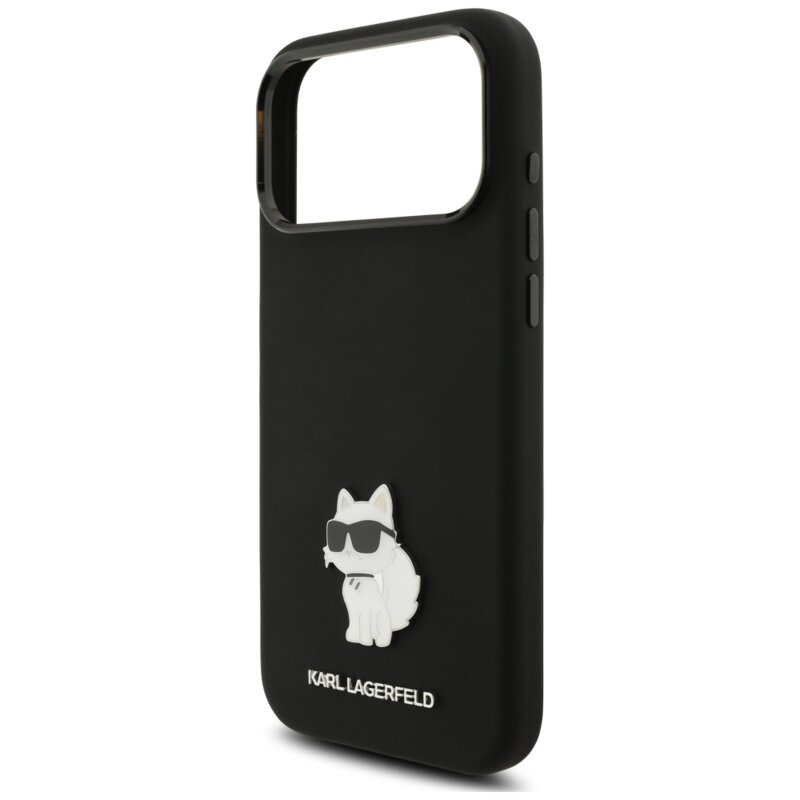 Husa Karl Lagerfeld iPhone 18 Pro Max Silicone Choupette Metal Pin, negru, KLHCP18XSMHCNPK