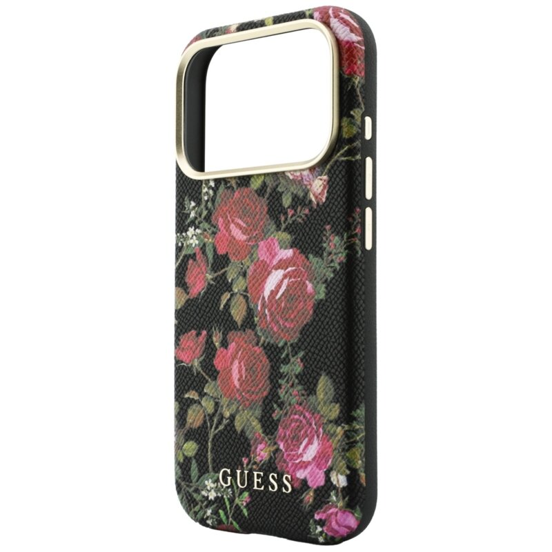 Husa originala Guess iPhone 18 Pro Blossom Roses Print MagSafe, negru, GUHMP18L6PWGTBEK