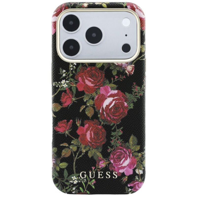 Husa originala Guess iPhone 18 Pro Max Blossom Roses Print MagSafe, negru, GUHMP18X6PWGTBEK