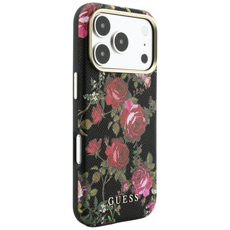 Husa originala Guess iPhone 18 Pro Max Blossom Roses Print MagSafe, negru, GUHMP18X6PWGTBEK