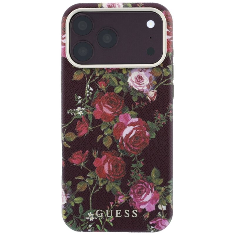 Husa originala Guess iPhone 18 Pro Blossom Roses Print MagSafe, bordo, GUHMP18L6PWGTBEU