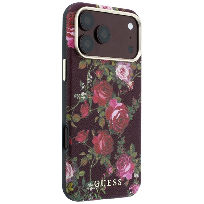 Husa originala Guess iPhone 18 Pro Blossom Roses Print MagSafe, bordo, GUHMP18L6PWGTBEU