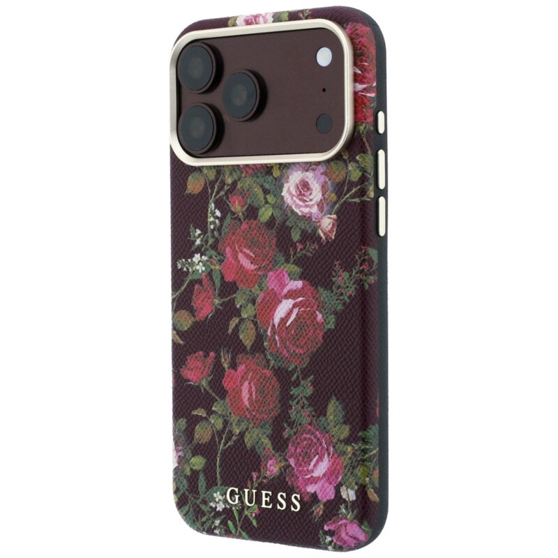 Husa originala Guess iPhone 18 Pro Blossom Roses Print MagSafe, bordo, GUHMP18L6PWGTBEU