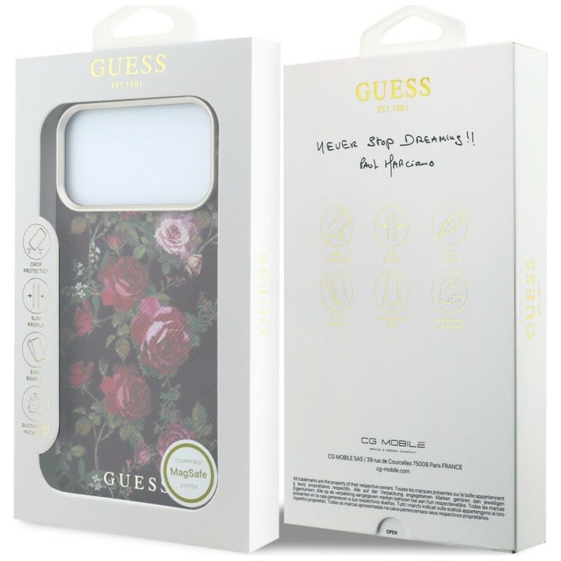 Husa originala Guess iPhone 18 Pro Blossom Roses Print MagSafe, bordo, GUHMP18L6PWGTBEU