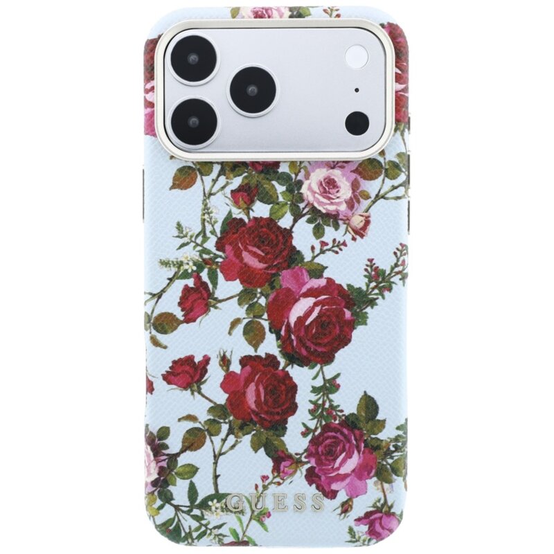 Husa originala Guess iPhone 18 Pro Blossom Roses Print MagSafe, bleu, GUHMP18L6PWGTBEB
