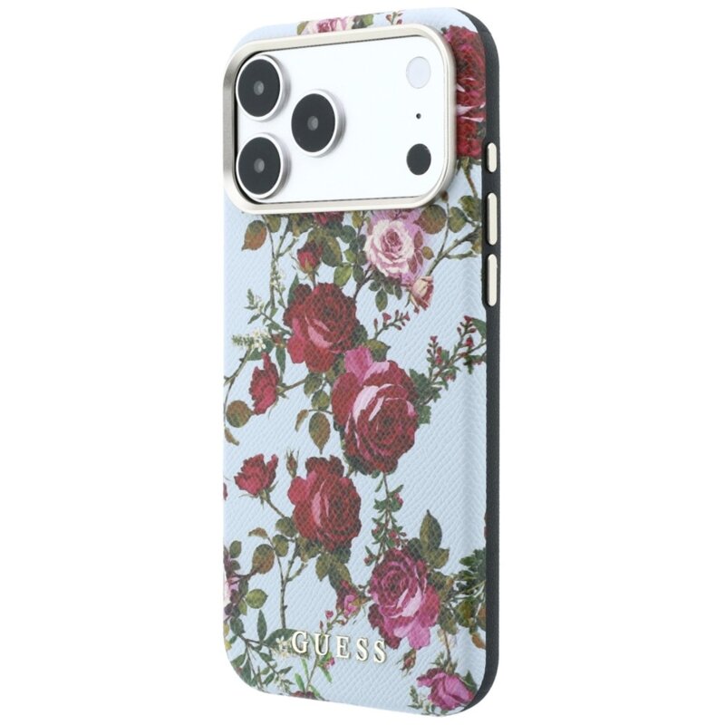 Husa originala Guess iPhone 18 Pro Blossom Roses Print MagSafe, bleu, GUHMP18L6PWGTBEB