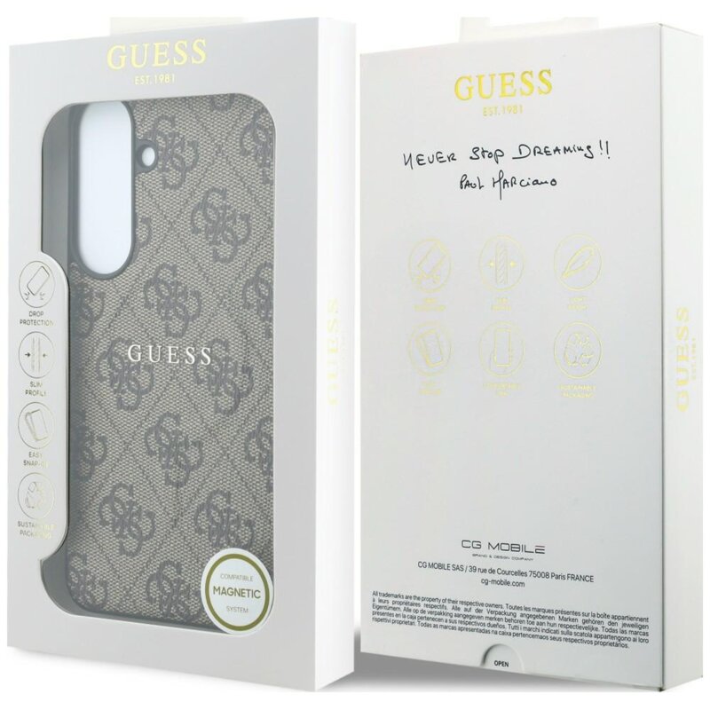 Husa Guess Samsung Galaxy S26 FE Leather 4G Embossed Ring Classic Logo MagSafe, maro, GUHMS26FEP4MSEGW