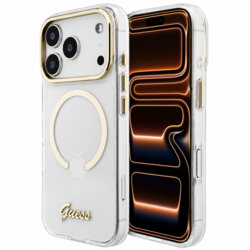 Husa iPhone 17 Pro Max originala Guess IML  Script Metal MagSafe, transparenta, GUHMP18X5HTCSMST