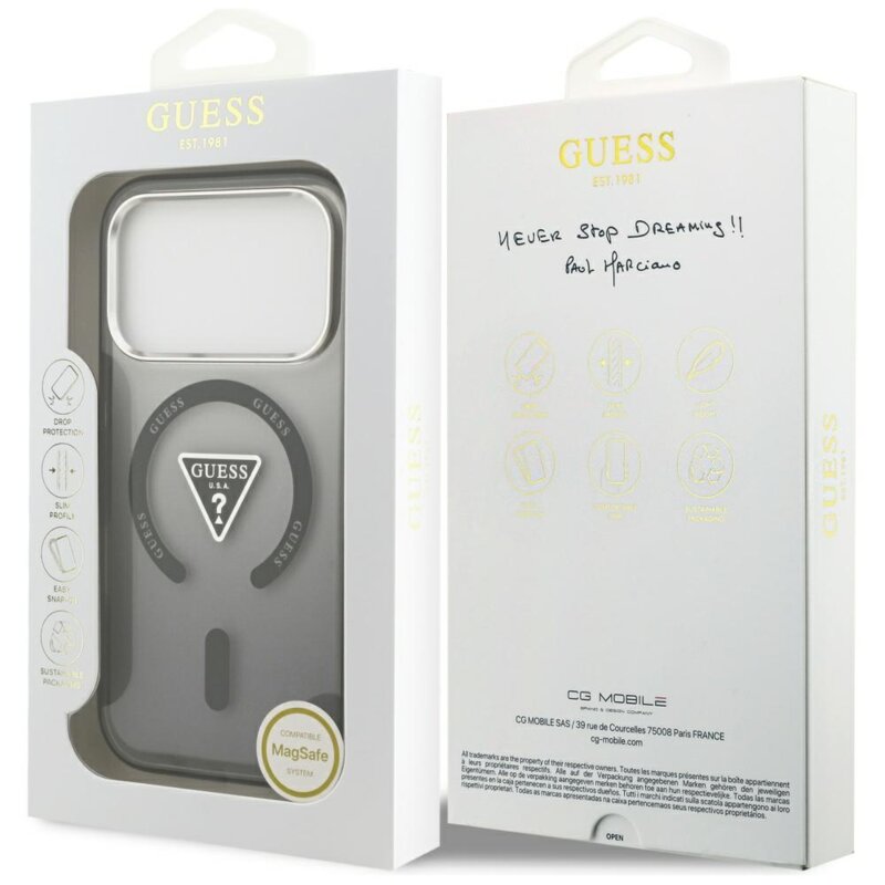 Husa iPhone 18 Pro Max originala Guess IML Gradient Triangle MagSafe, negru, GUHMP18XHGTMLCGK
