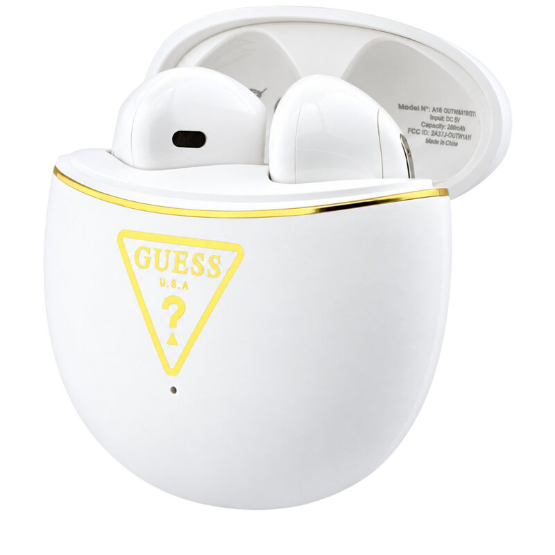 Casti Bluetooth TWS Guess Script Print, alb, GUTWSA15HETH