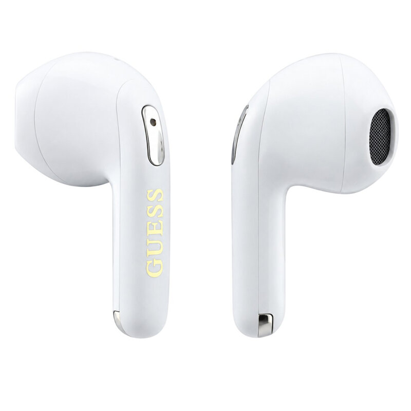Casti Bluetooth TWS Guess Script Print, alb, GUTWSA15HETH