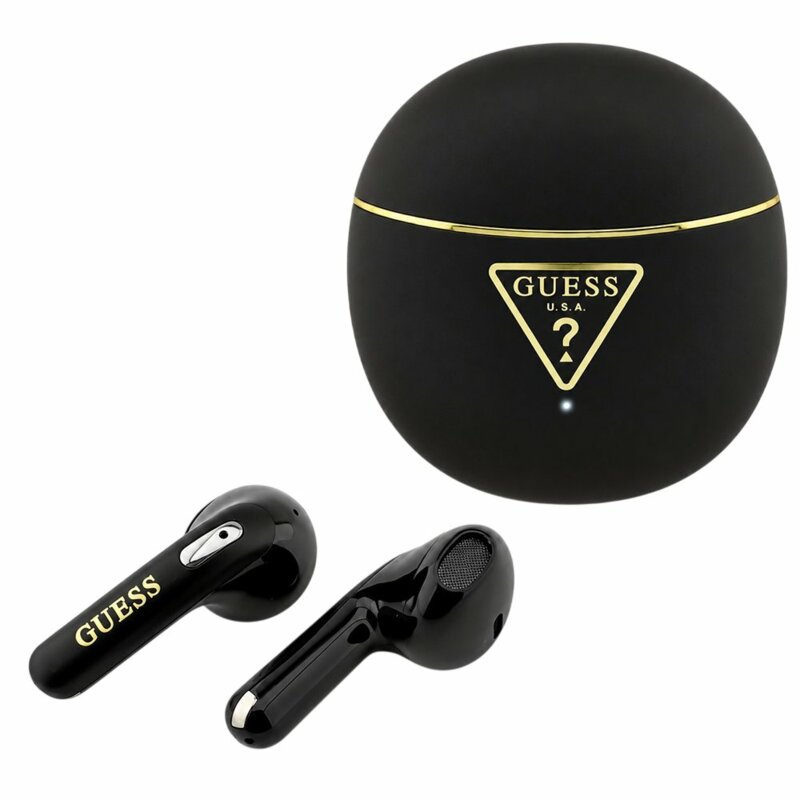 Casti Bluetooth TWS Guess Script Print, negru, GUTWSA15HETK