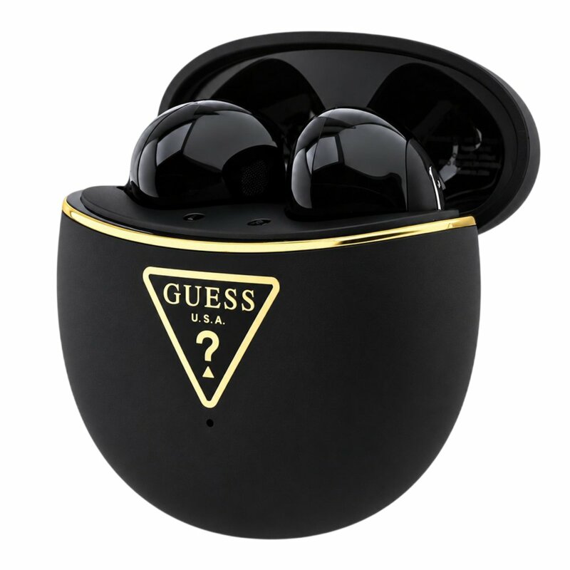 Casti Bluetooth TWS Guess Script Print, negru, GUTWSA15HETK