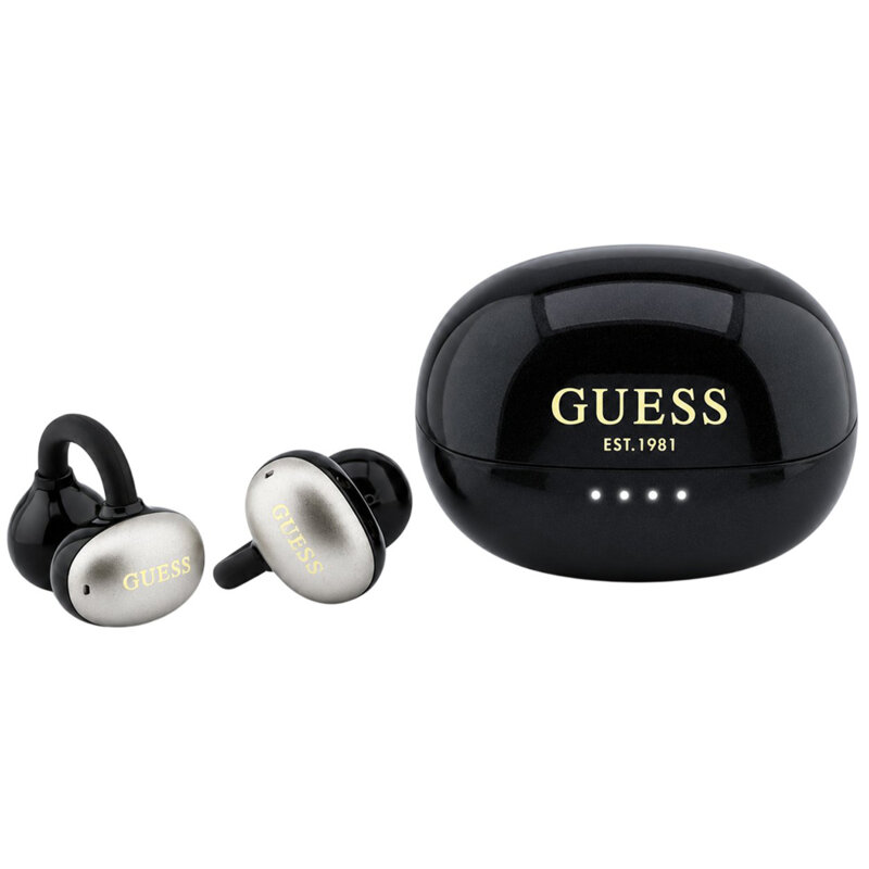 Casti wireless Bleuetooth 5.4, 300mAh Guess Metalic Finish, negru