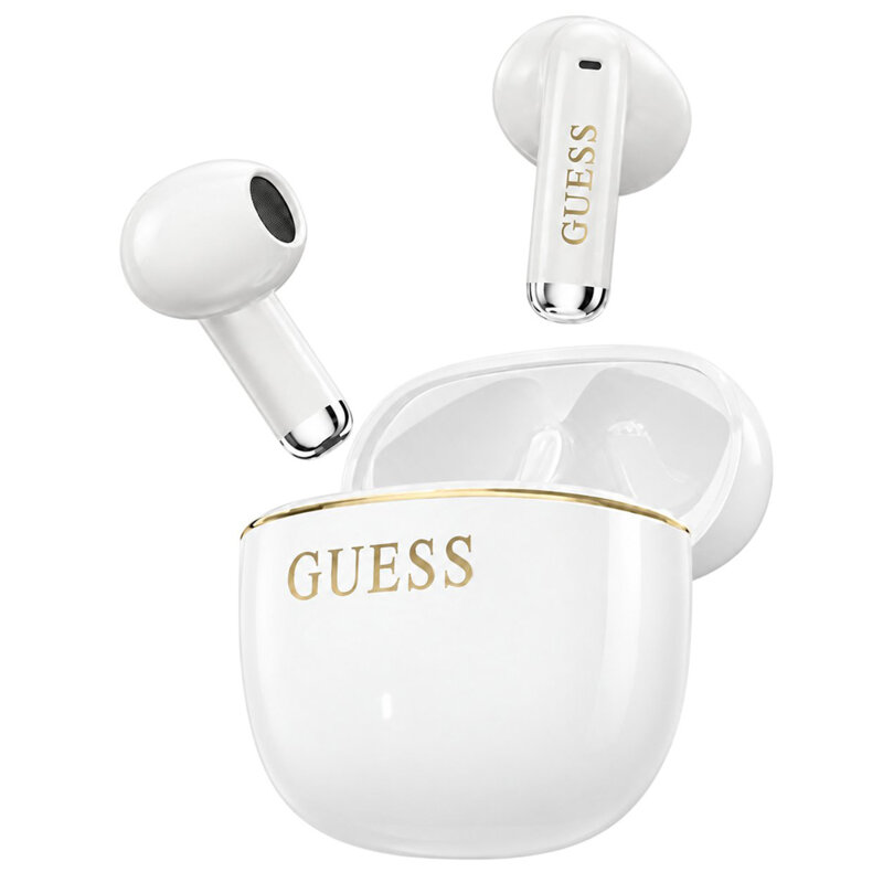 Casti Bluetooth Guess Glossy Gold Line Classic, alb, GUTWSG3HGECH