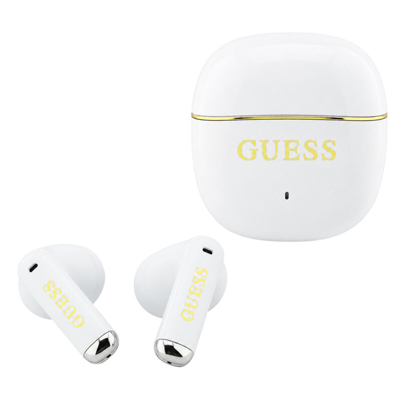 Casti Bluetooth Guess Glossy Gold Line Classic, alb, GUTWSG3HGECH