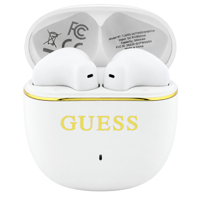 Casti Bluetooth Guess Glossy Gold Line Classic, alb, GUTWSG3HGECH