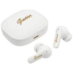 Casti Bluetooth Guess Script Metal Logo, alb, GUTWSX45PGSH