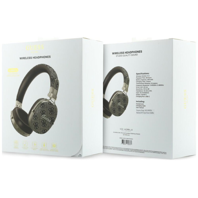 Casti Bluetooth Guess Metal 4G Script Logo, maro, GUBHP72P4SMDW