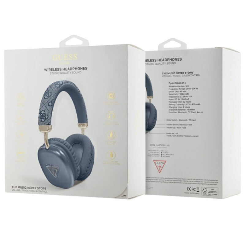 Casti wireless Bluetooth Guess, 400mAh, albastru, GUBHK1P4TPB