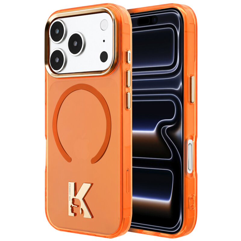 Husa iPhone 17 Pro Karl Lagerfeld Karl Lagerfeld IML K Head Logo MagSafe, oranj, KLHMP18L5HTMKHDO