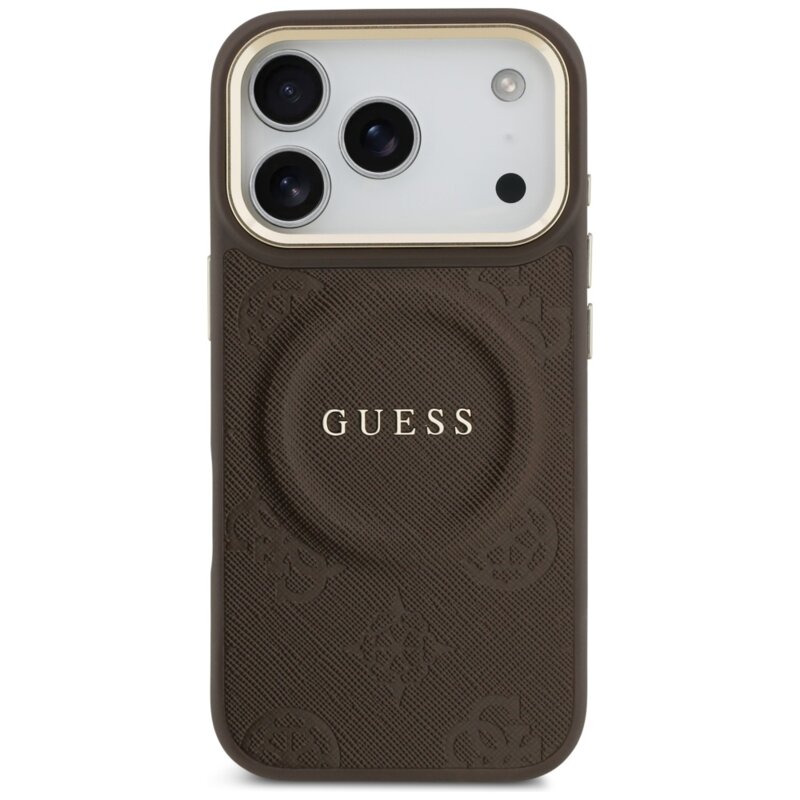 Husa Guess Saffiano Peony & Ring MagSafe iPhone 18 Pro Max, maro, GUHMP18XPSAMSECW